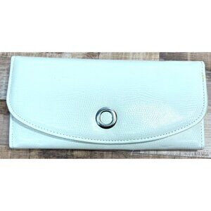 Cream Faux Leather Travel Jewelry Organizer With Snap Closure & Zippered Pocket